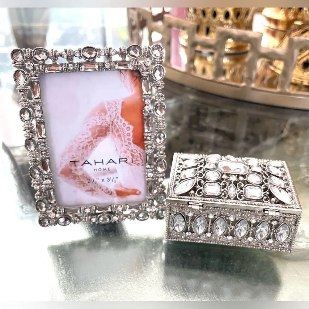 Tahari Silver Decorative photo Frame and Box Set